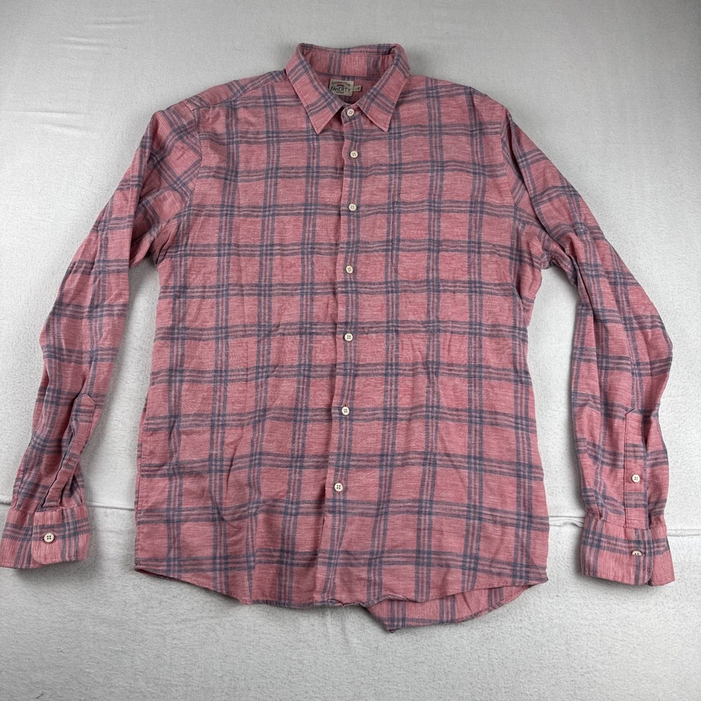 Faherty Mens Pink Plaid Long Sleeve Shirt L Hemp Cotton Blend Preppy Casual
